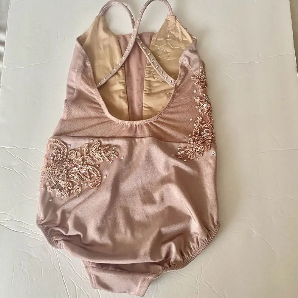 Custom solo custom dance costume leotard blush illusion rhinestone MC med child